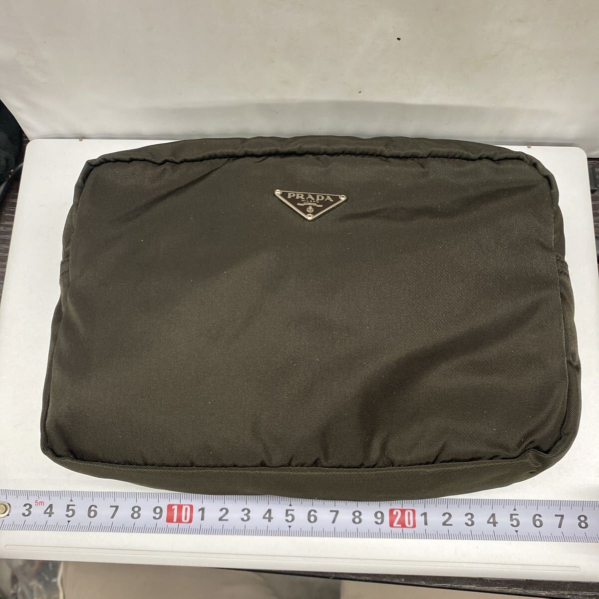 09ys PRADA Prada сумка нейлон бардачок хаки косметичка треугольник Logo мульти- кейс 