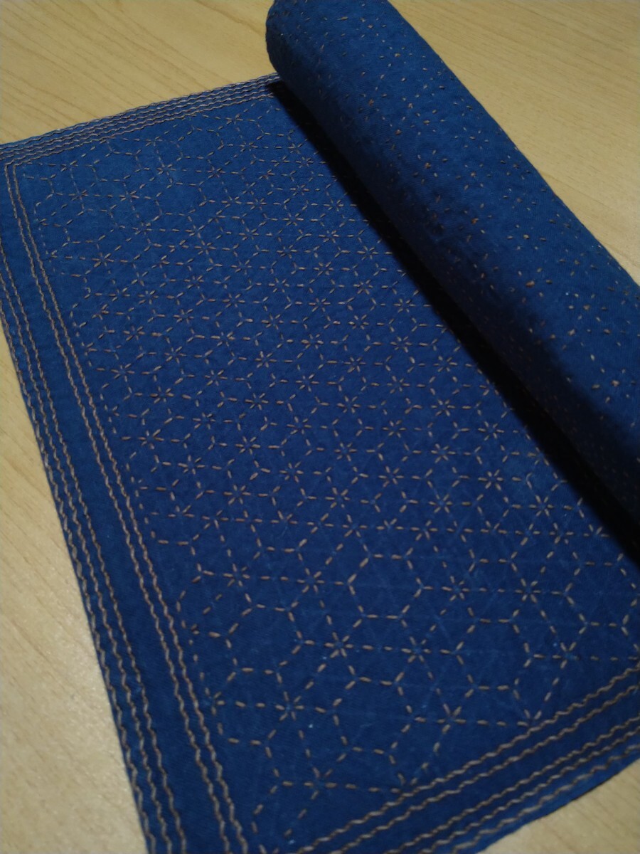 ★★刺し子ふきん★★ 藍色 ブラウン ハンドメイド_画像2