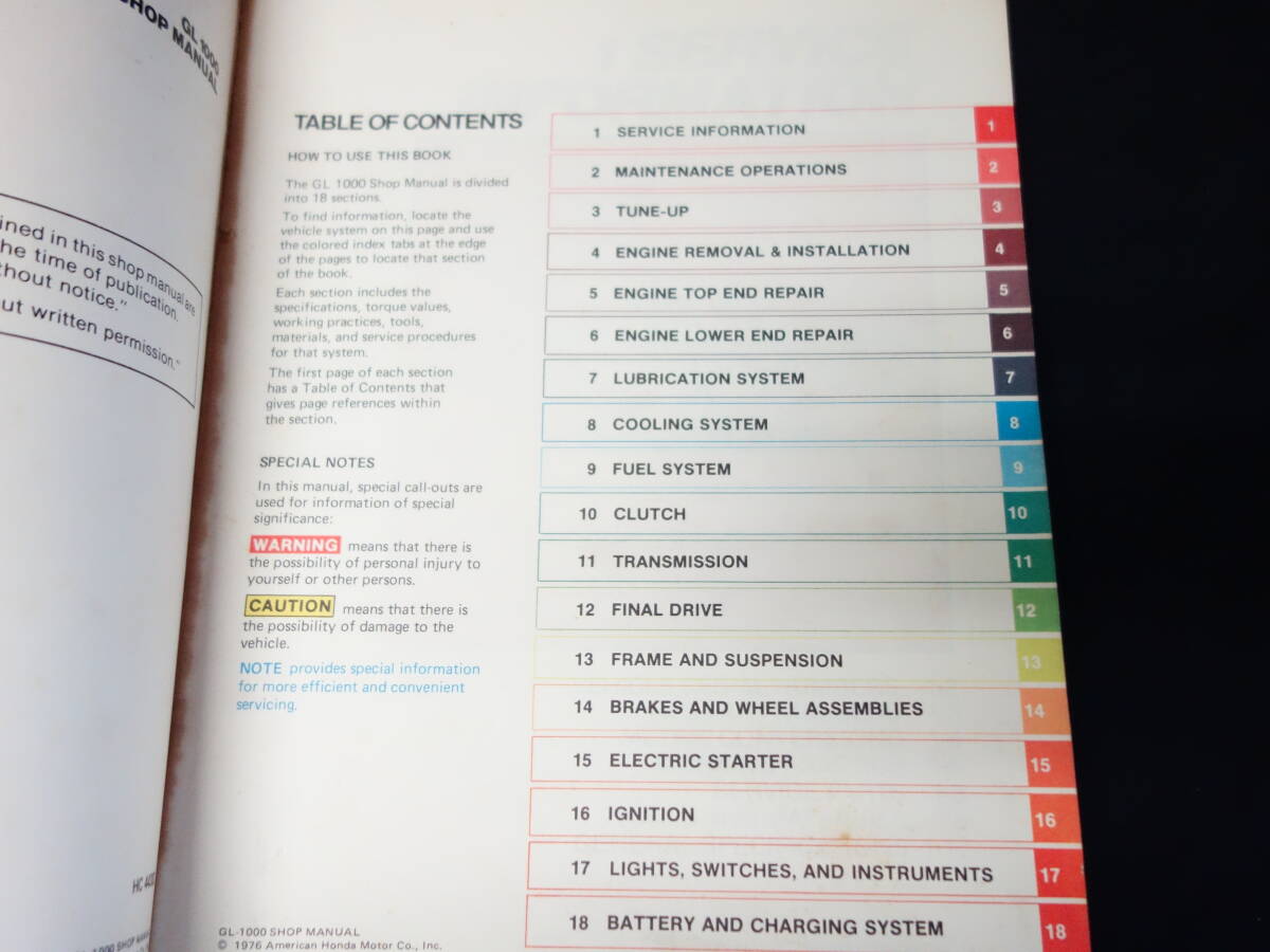 [1976 год ] Honda GL1000 Gold Wing оригинальный магазин manual / руководство по обслуживанию /книга@ сборник / Северная Америка specification [ в это время было использовано ]