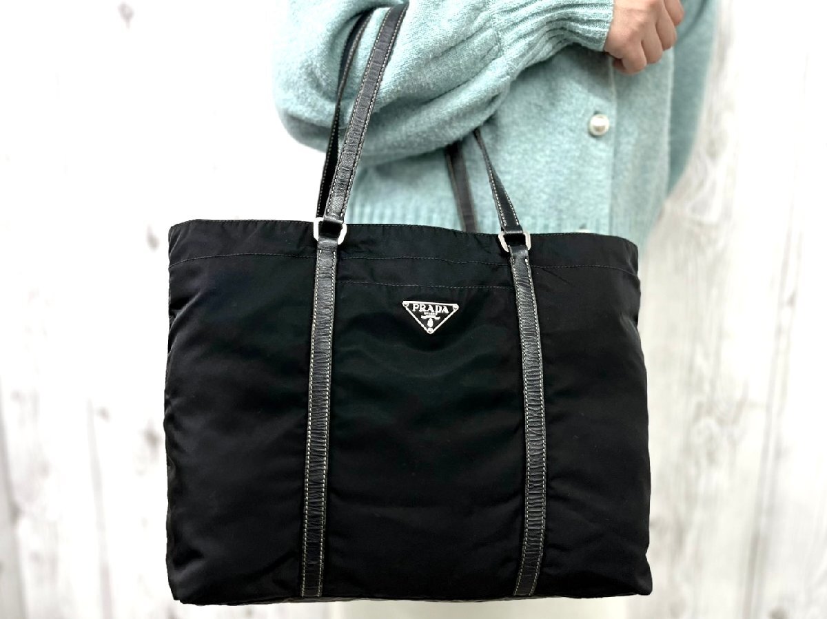  прекрасный товар PRADA Prada te Hsu to большая сумка сумка на плечо сумка нейлон ×safia-no кожа чёрный A4 место хранения возможно 92125Y