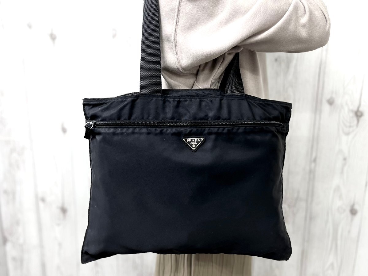  превосходный товар PRADA Prada te Hsu to большая сумка сумка на плечо сумка нейлон чёрный A4 место хранения возможно мужской 92075Y