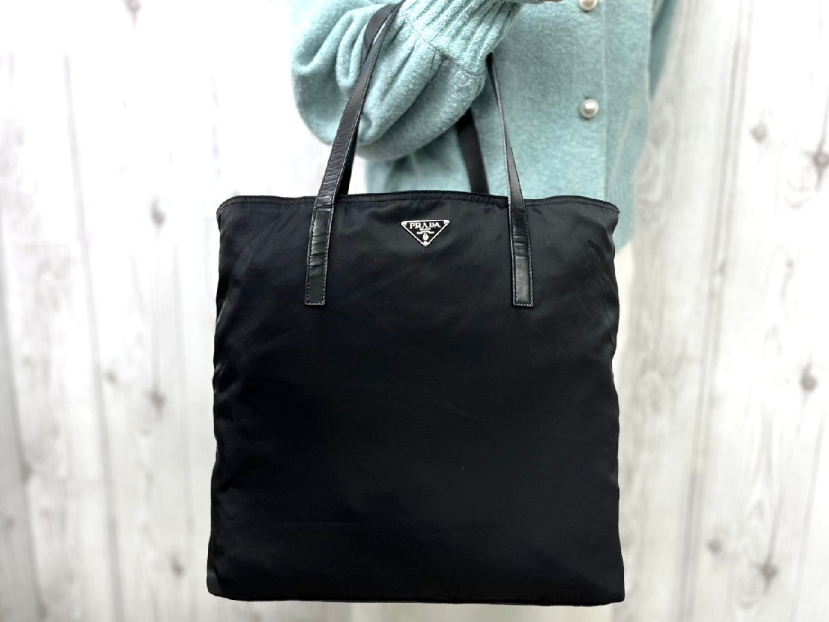  превосходный товар PRADA Prada te Hsu to большая сумка сумка на плечо сумка нейлон × кожа чёрный A4 место хранения возможно 92047Y