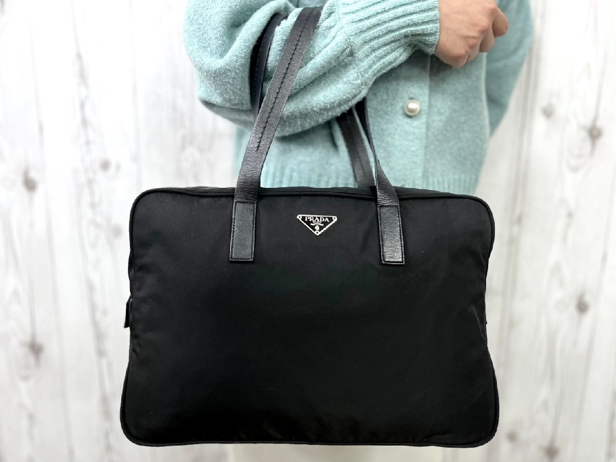  превосходный товар PRADA Prada te Hsu to большая сумка сумка на плечо сумка нейлон × кожа чёрный A4 место хранения возможно 92023Y