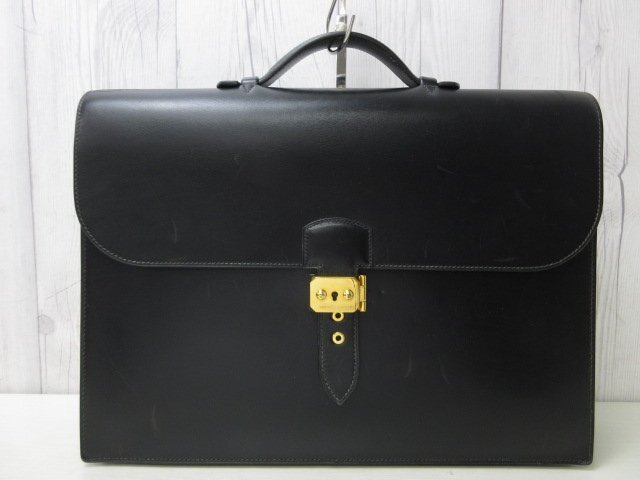 美品 HERMES エルメス サックアデペッシュ ビジネスバッグ ハンドバッグ バッグ レザー 黒 A4収納可 メンズ 92037Y_画像2