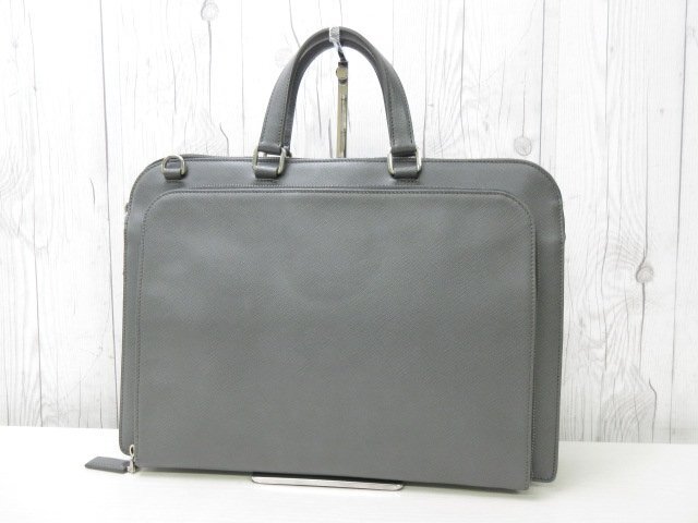  превосходный товар PRADA Prada портфель ручная сумочка сумка safia-no кожа серый A4 место хранения возможно мужской 92062Y