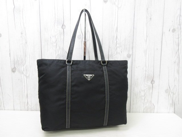  прекрасный товар PRADA Prada te Hsu to большая сумка сумка на плечо сумка нейлон ×safia-no кожа чёрный A4 место хранения возможно 92125Y