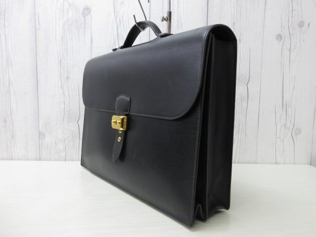 美品 HERMES エルメス サックアデペッシュ ビジネスバッグ ハンドバッグ バッグ レザー 黒 A4収納可 メンズ 92037Y_画像3