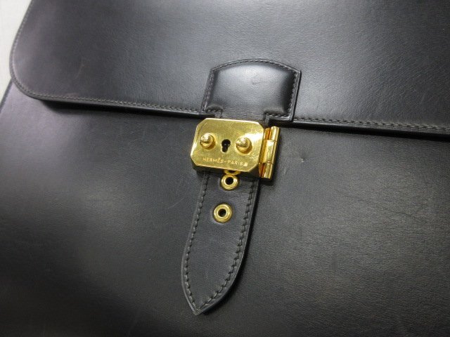 美品 HERMES エルメス サックアデペッシュ ビジネスバッグ ハンドバッグ バッグ レザー 黒 A4収納可 メンズ 92037Y_画像7