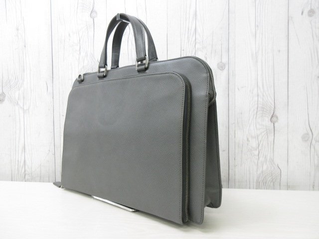  превосходный товар PRADA Prada портфель ручная сумочка сумка safia-no кожа серый A4 место хранения возможно мужской 92062Y