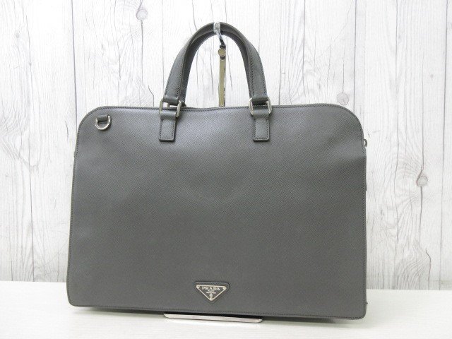  превосходный товар PRADA Prada портфель ручная сумочка сумка safia-no кожа серый A4 место хранения возможно мужской 92062Y