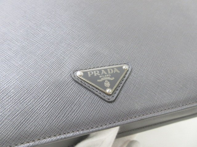  превосходный товар PRADA Prada портфель ручная сумочка сумка safia-no кожа серый A4 место хранения возможно мужской 92062Y