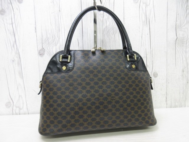 美品 CELINE セリーヌ ヴィンテージ マカダム柄 ハンドバッグ バッグ PVC×レザー 茶×黒 92470_画像2