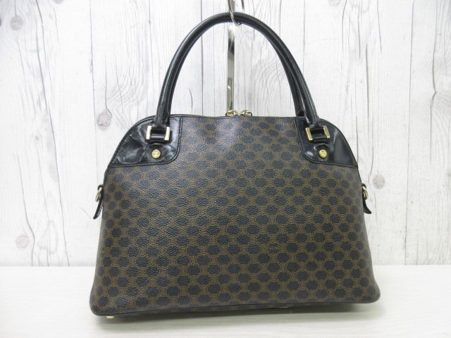美品 CELINE セリーヌ ヴィンテージ マカダム柄 ハンドバッグ バッグ PVC×レザー 茶×黒 92470_画像3