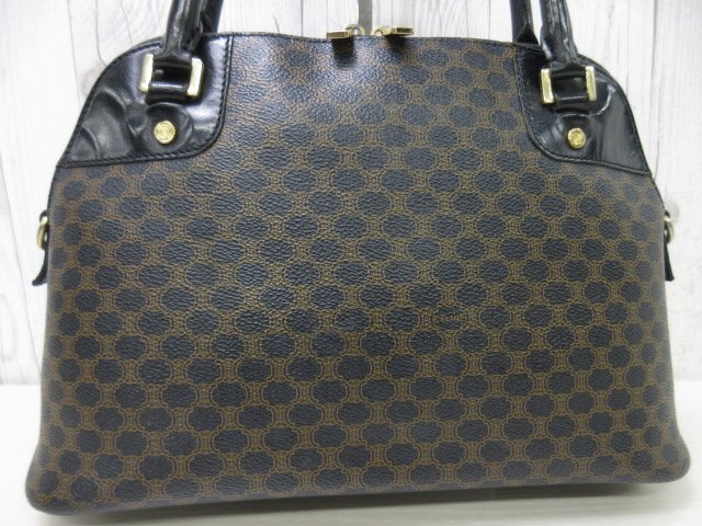 美品 CELINE セリーヌ ヴィンテージ マカダム柄 ハンドバッグ バッグ PVC×レザー 茶×黒 92470_画像9