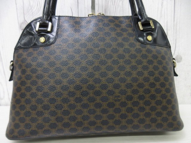 美品 CELINE セリーヌ ヴィンテージ マカダム柄 ハンドバッグ バッグ PVC×レザー 茶×黒 92470_画像10