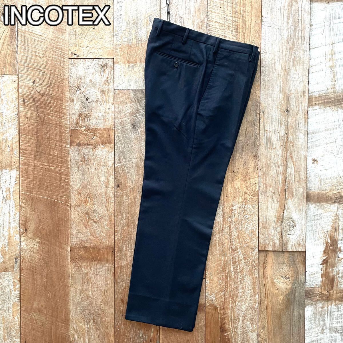 【極美品】INCOTEX インコテックス SUPER100'S ウール スラックス パンツ 48 ネイビー BEAMSF取扱_画像1