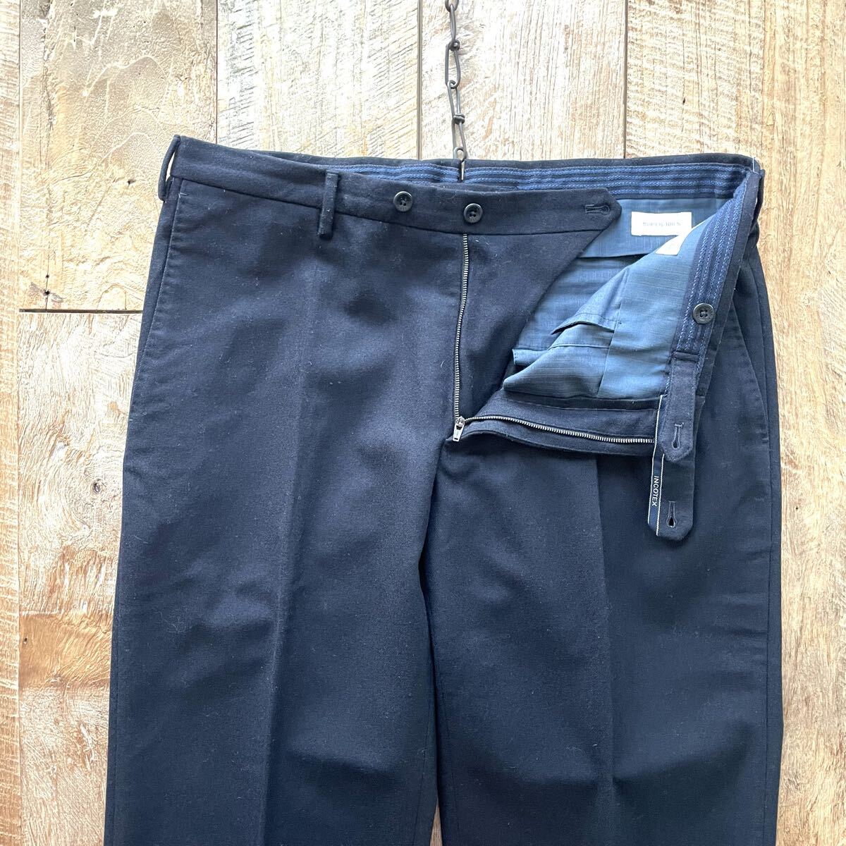【極美品】INCOTEX インコテックス SUPER100'S ウール スラックス パンツ 48 ネイビー BEAMSF取扱_画像6