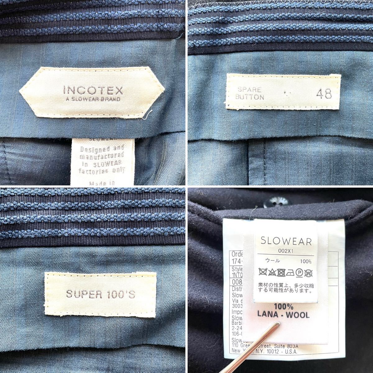 【極美品】INCOTEX インコテックス SUPER100'S ウール スラックス パンツ 48 ネイビー BEAMSF取扱_画像9