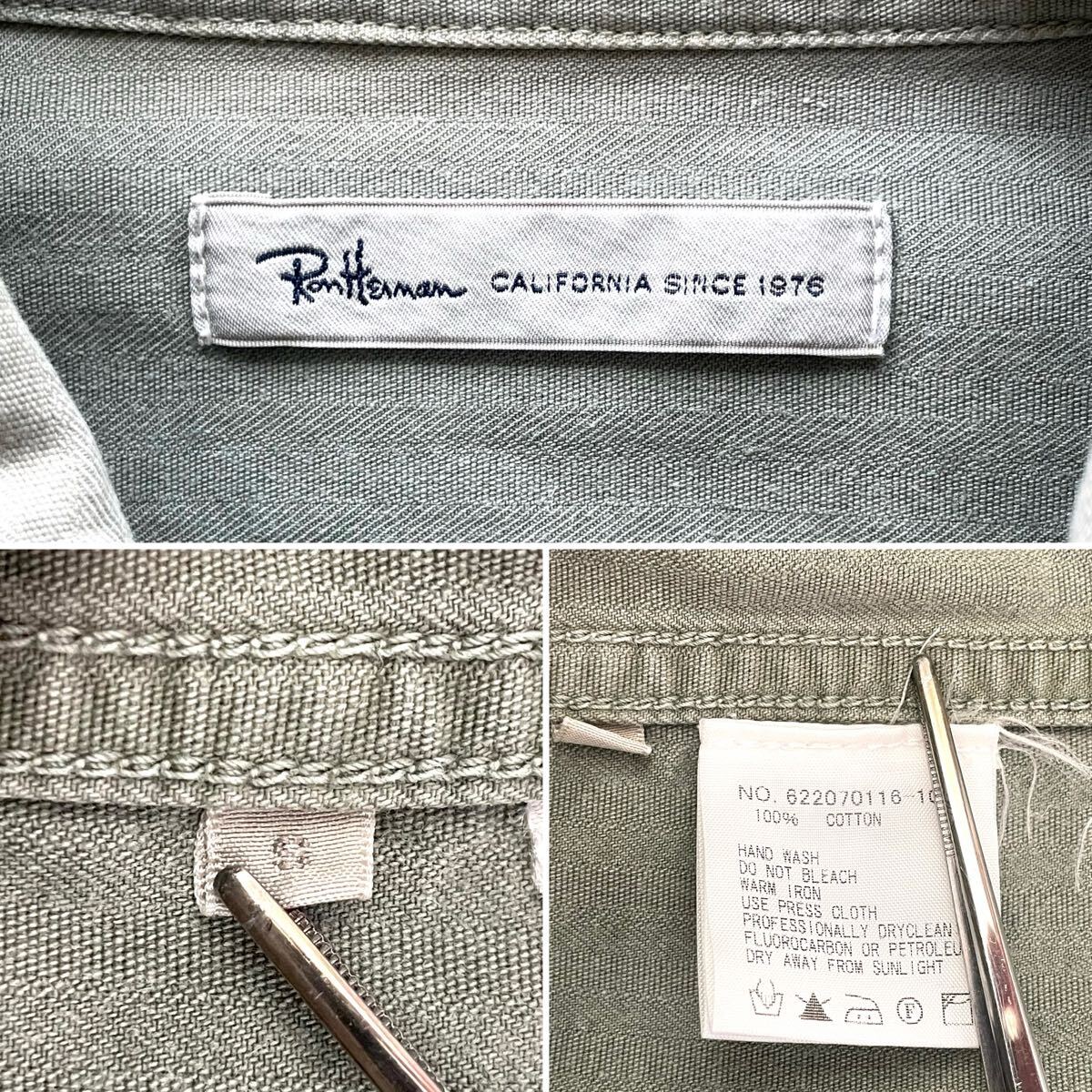 【美品】RonHerman ロンハーマン ミリタリー シャツ S カーキ RHC取扱_画像5