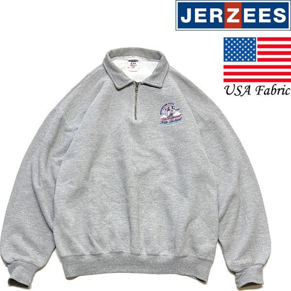 1点物◆刺繍ロゴJERZEES襟ハーフジップスウェット古着メンズXLレディースOKアメカジ90sストリートスポーツ中古USブランド/ハイネック362105_画像1