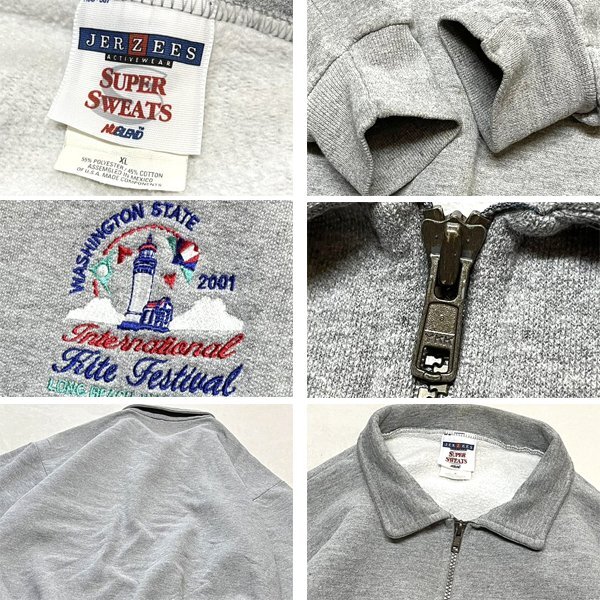 1点物◆刺繍ロゴJERZEES襟ハーフジップスウェット古着メンズXLレディースOKアメカジ90sストリートスポーツ中古USブランド/ハイネック362105_画像2