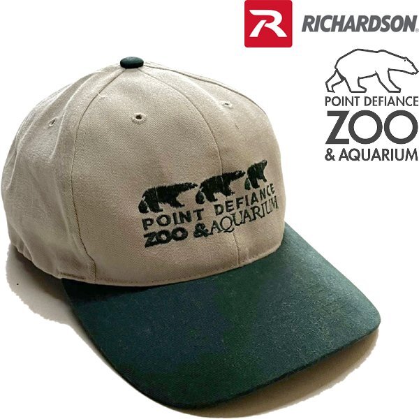 1点物◆ZOO動物園ベージュ深緑ツートン帽子キャップ古着メンズレディースOKアメカジ90sストリート/スポーツUSAブランド中古POINT熊362366_画像1