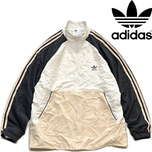 1点物◆アディダスadidasプルオーバーLナイロンジャケット古着メンズXLレディースOKアメカジ90sストリートブランドアウターブルゾン362386_画像2