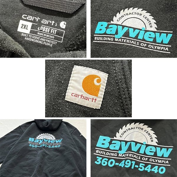 1点物◆カーハートCarharttバックプリント黒スウェットパーカー古着メンズXXLレディースOKアメカジ90sストリートUSAワークブランド362418_画像2