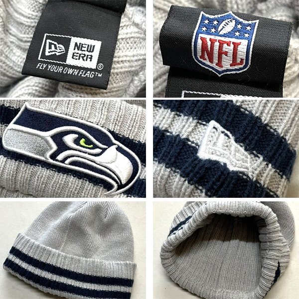 1点物◆ニューエラNFLシーホークス灰色ニット帽ニットキャップ古着メンズレディースOKアメカジUSストリート帽子ビーニー中古グレー362449_画像2