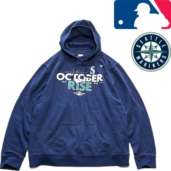 1点物◆MLBマリナーズ野球チーム紺スウェットパーカー古着メンズXXLレディース/アメカジ90sストリートブランド中古フードトレーナー362462_画像1