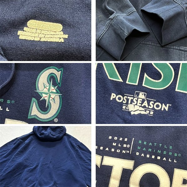 1点物◆MLBマリナーズ野球チーム紺スウェットパーカー古着メンズXXLレディース/アメカジ90sストリートブランド中古フードトレーナー362462_画像2