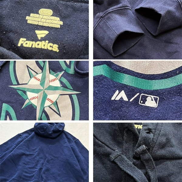 1点物◆MLBマリナーズ野球チーム紺スウェットパーカー古着メンズXXLレディース/アメカジ90sストリートブランド中古フードトレーナー362463_画像2