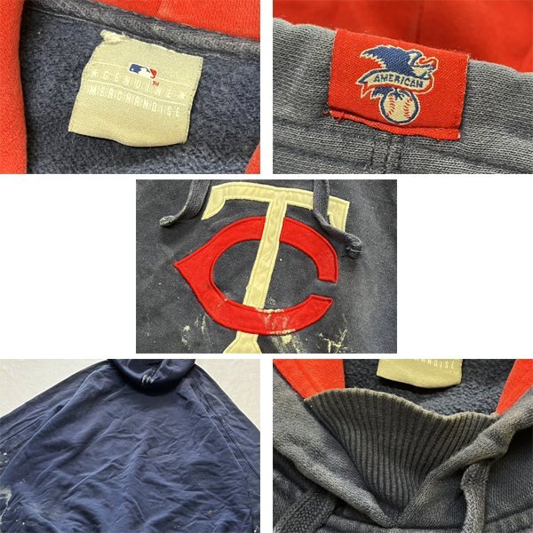 1点物◆MLB雰囲気系ペンキアート紺ツインズTCスウェットパーカー古着メンズXXLレディース/アメカジ90sストリートブランドトレーナー362464_画像2