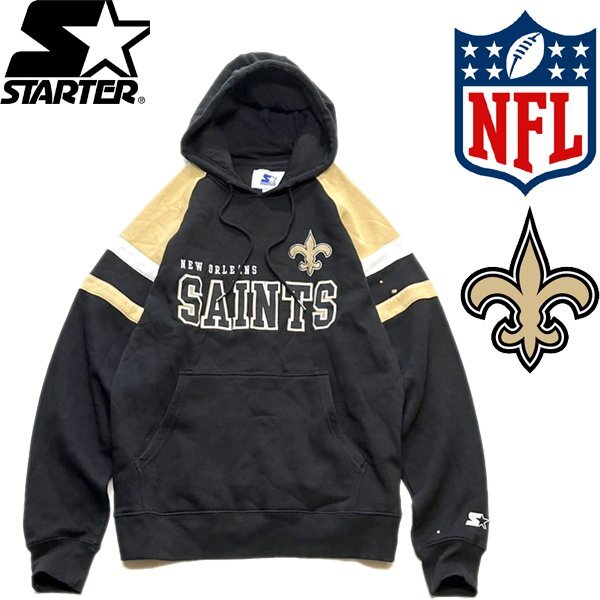 1点物◆スターターSTARTERチームNFL黒スウェットパーカー古着LメンズXLレディース/アメカジ90sストリートブランド中古トレーナーUSA362459_画像1
