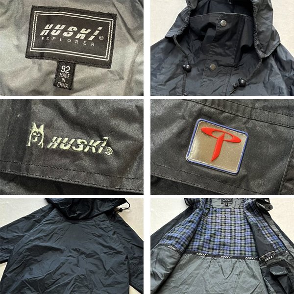 1点物◆HUSKI企業マウンテンパーカー黒ナイロンジャケット古着メンズMレディースOKアメカジ90sストリートスポーツブランドTransOcean362471_画像2