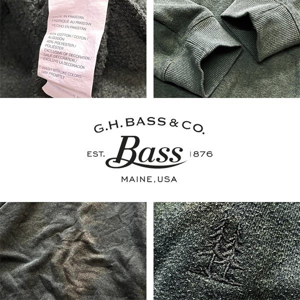 1点物◆GH BASSバス前V深緑スウェット古着MメンズXLレディースOKアメカジ90sストリート/スポーツブランドUSトレーナー中古オリーブ362480_画像3
