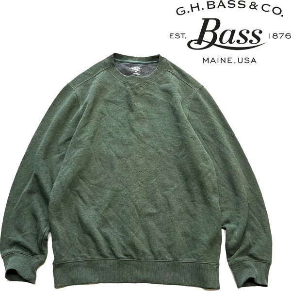 1点物◆GH BASSバス前V深緑スウェット古着MメンズXLレディースOKアメカジ90sストリート/スポーツブランドUSトレーナー中古オリーブ362480_画像1