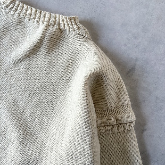 美品 イギリス製 Le Tricoteur ル トリコチュール トラディショナル ガンジーセーター 無地 ビッグサイズ ニット (50) 生成 /e-024_画像3
