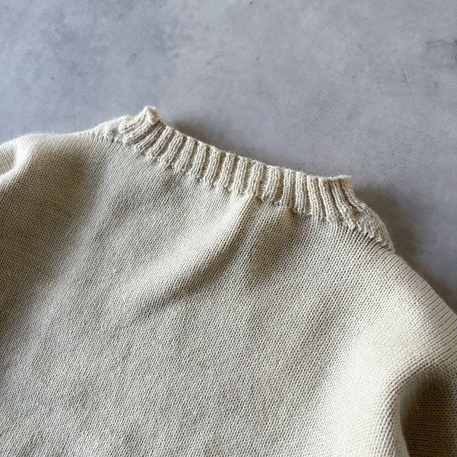 美品 イギリス製 Le Tricoteur ル トリコチュール トラディショナル ガンジーセーター 無地 ビッグサイズ ニット (50) 生成 /e-024_画像2