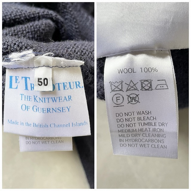 美品 イギリス製 Le Tricoteur ル トリコチュール トラディショナルガンジーセーター ビッグサイズ プルオーバーニット (50) 紺 /e-077_画像5