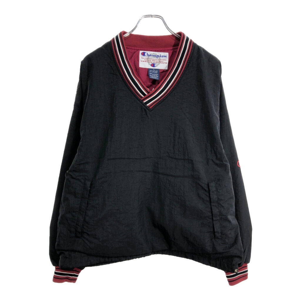 00年代 Champion チャンピオン Vネック プルオーバージャケット ブラック(メンズ S)中古 古着 U6179_画像1