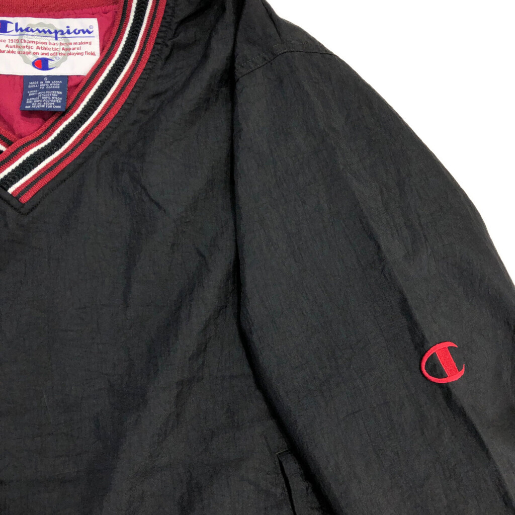 00年代 Champion チャンピオン Vネック プルオーバージャケット ブラック(メンズ S)中古 古着 U6179_画像4