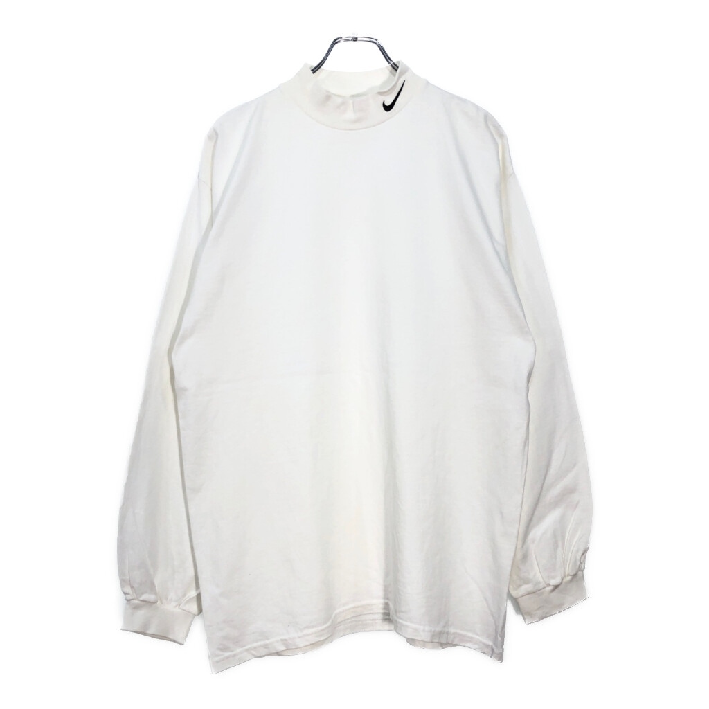 90年代 USA製 NIKE ナイキ モックネック 長袖Tシャツ ホワイト(メンズ L)中古 古着 U5846_画像1