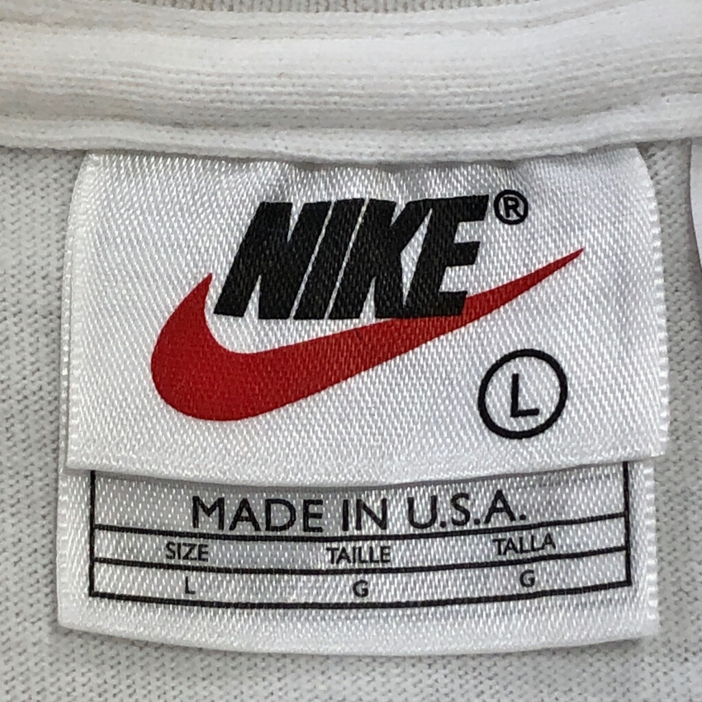 90年代 USA製 NIKE ナイキ モックネック 長袖Tシャツ ホワイト(メンズ L)中古 古着 U5846_画像3