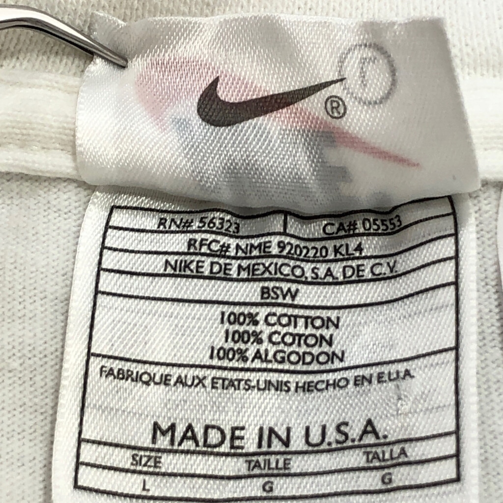 90年代 USA製 NIKE ナイキ モックネック 長袖Tシャツ ホワイト(メンズ L)中古 古着 U5846_画像4