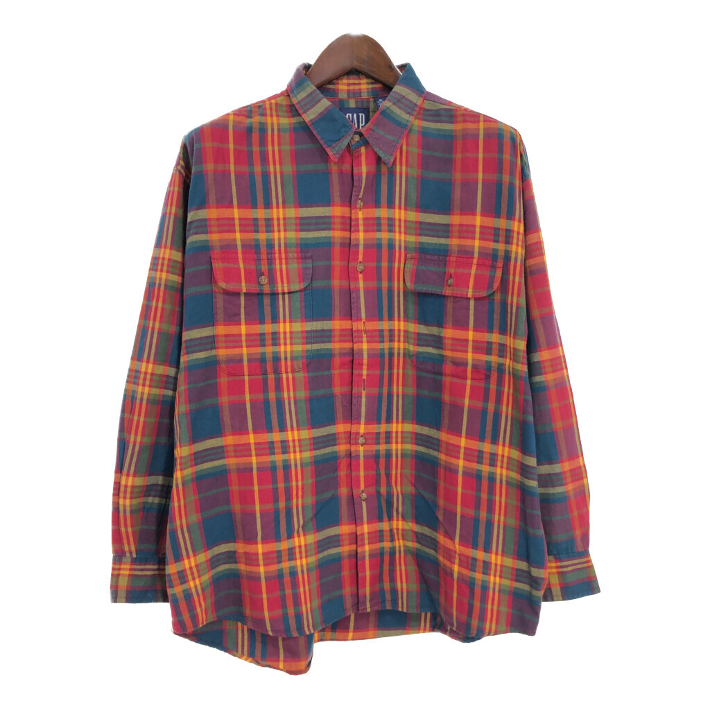 90年代 GAP ギャップ 長袖チェックシャツ オールドギャップ マルチカラー(メンズ XL)中古 古着 T7793 1円スタート_画像1