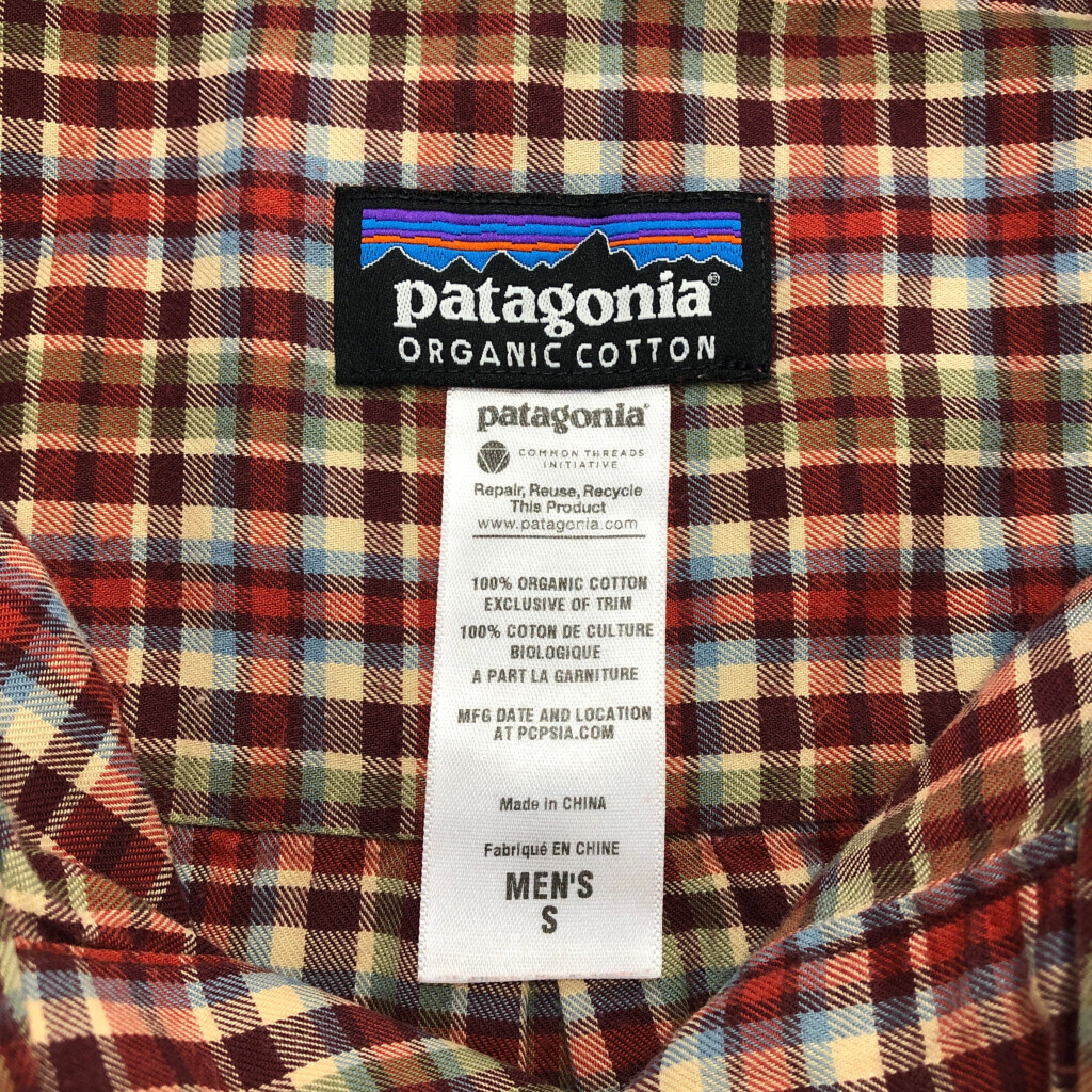 patagonia パタゴニア オーガニックコットン 長袖シャツ アウトドア チェック レッド(メンズ S)中古 古着 U9903_画像3
