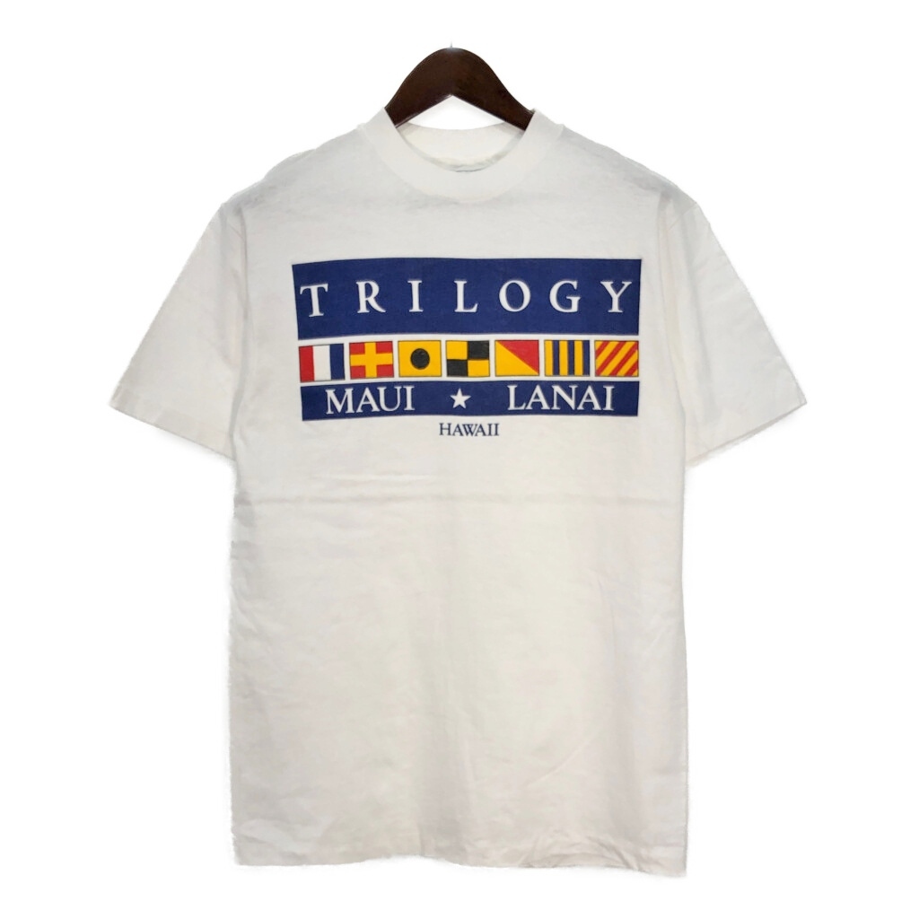 90年代 USA製 TRILOGY 半袖Ｔシャツ 企業ロゴ ホワイト(メンズ L)中古 古着 T8478_画像1