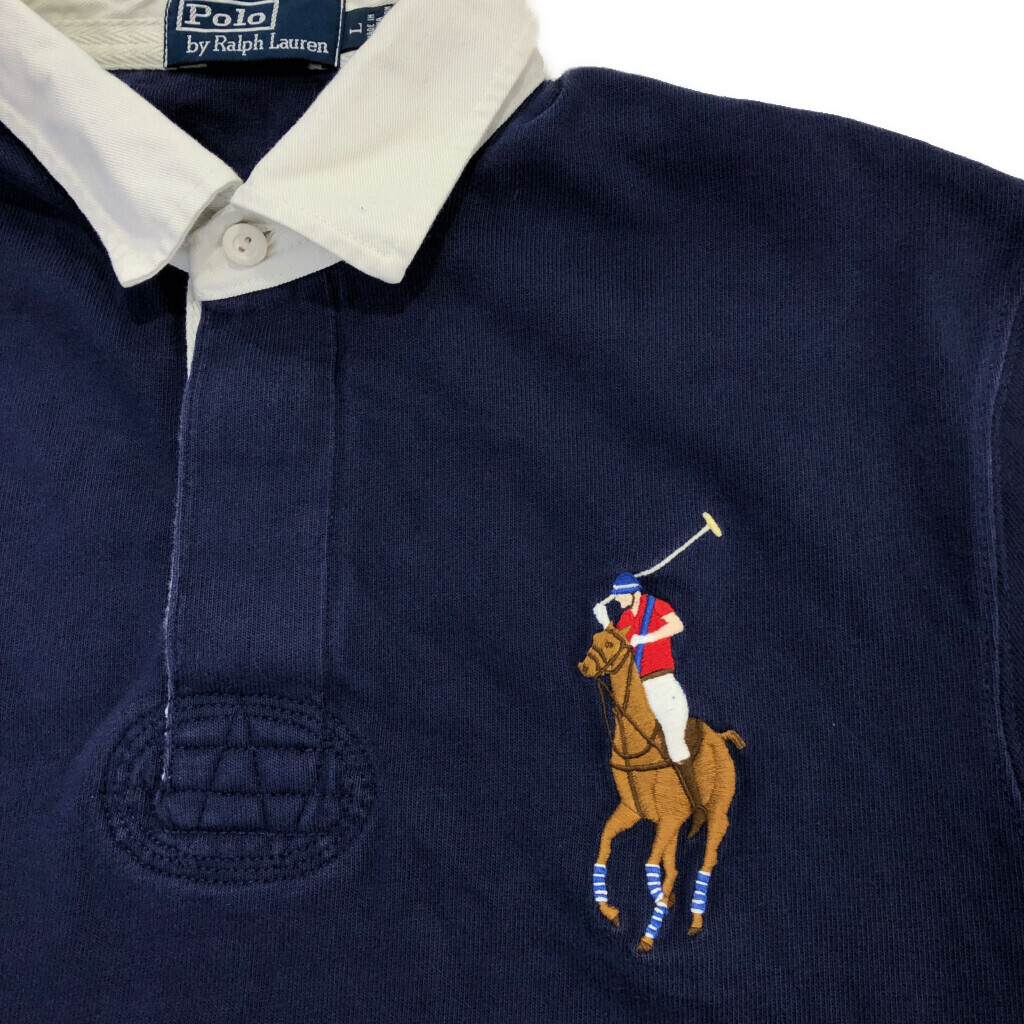 Polo by Ralph Lauren ポロ ラルフローレン ラガーシャツ ネイビー(メンズ L)中古 古着 U6040 1円スタート_画像4