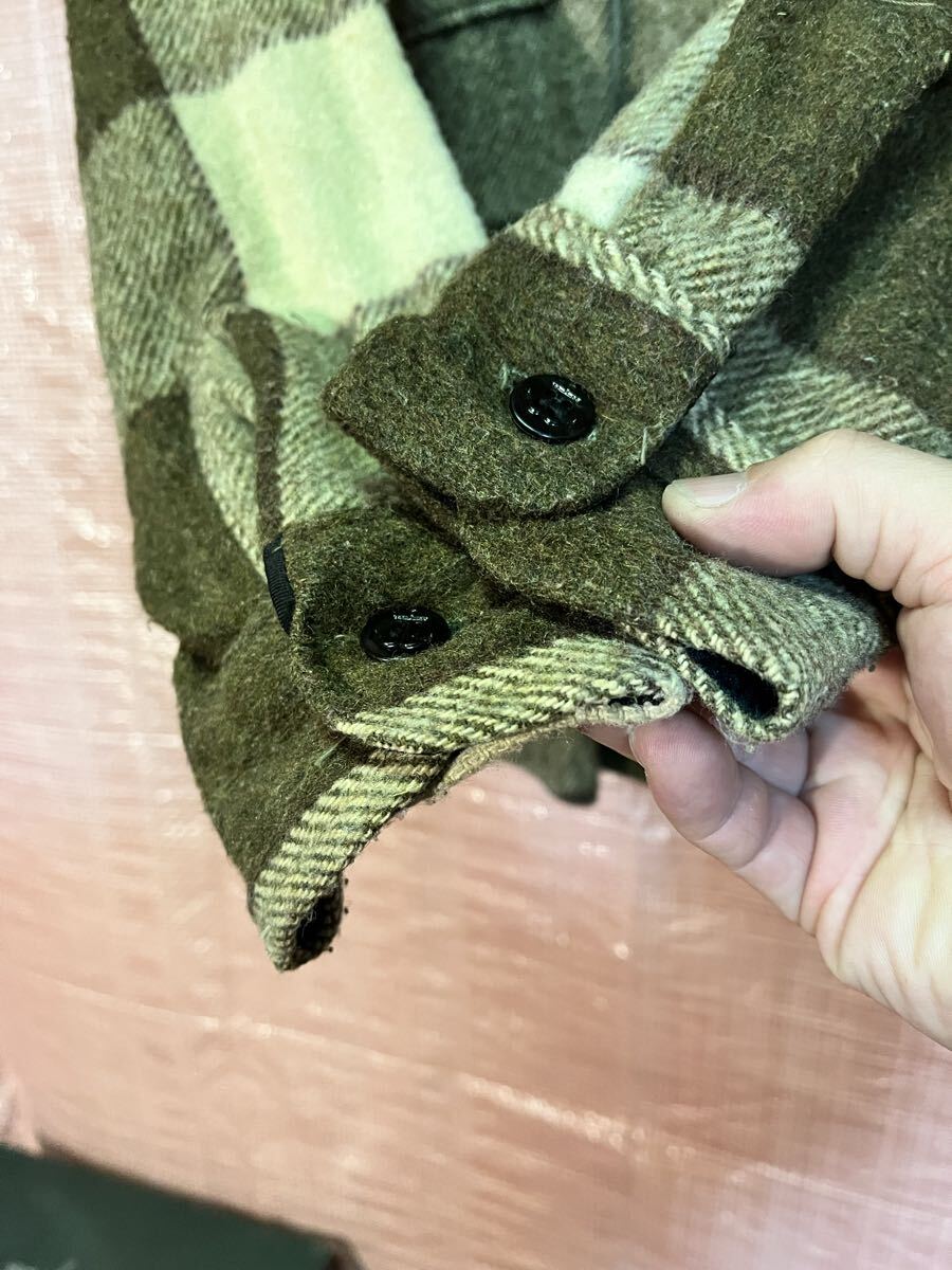 1970's年代 C.P.O ウールシャツ S ベージュ×カーキ VINTAGE ビンテージ オールド古着 長袖 チェック_画像4